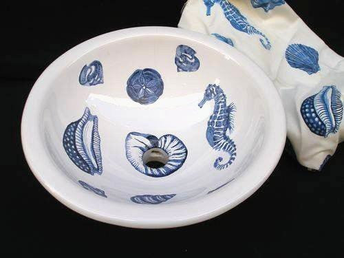 Hand-Painted Blue Sea Life Coastal Sink - Nautical Luxuries