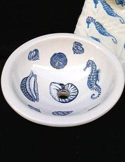 Hand-Painted Blue Sea Life Coastal Sink - Nautical Luxuries