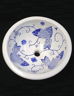 Old Delft Blue Fish Design Coastal Sink - Nautical Luxuries
