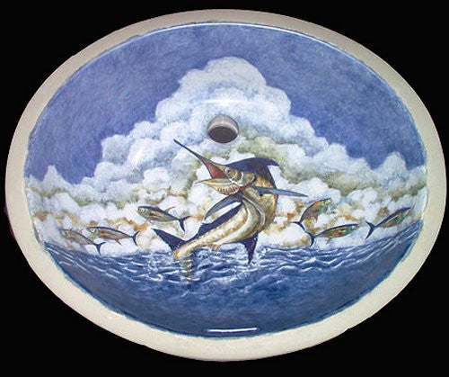 Hand-Painted Leaping Marlin Coastal Sink - Nautical Luxuries