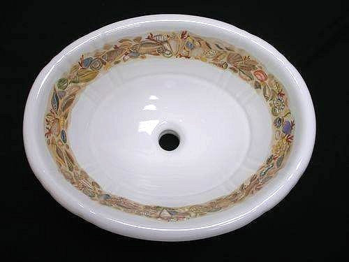 Hand-Painted Seashell Bounty Coastal Sink - Nautical Luxuries