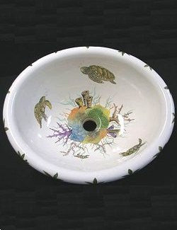 Hand-Painted Sea Turtles Coastal Sink - Nautical Luxuries
