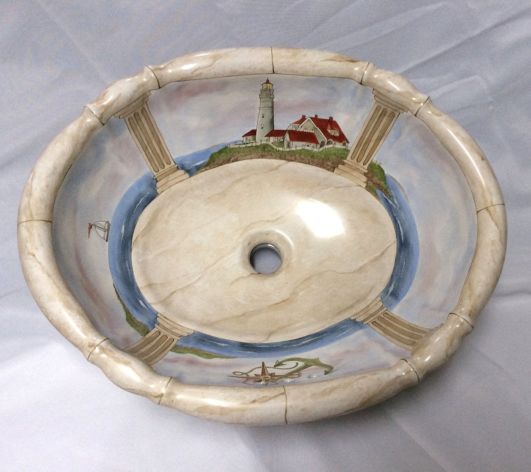 Hand-Painted Lighthouse Nautical Sink - Nautical Luxuries