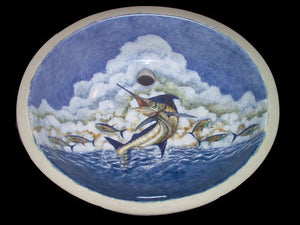 Hand-Painted Leaping Marlin Coastal Sink - Nautical Luxuries