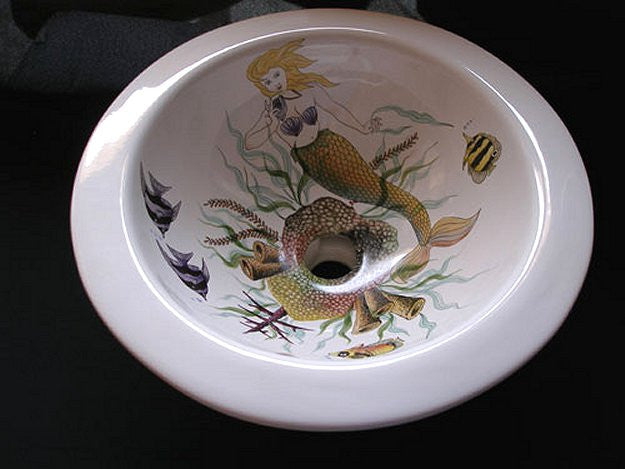 Hand-Painted Mermaid Coastal Sink - Nautical Luxuries