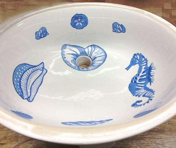 Hand-Painted Blue Sea Life Coastal Sink - Nautical Luxuries
