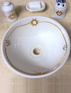 Platinum & Gold Nautical Relief Design Sink - Nautical Luxuries