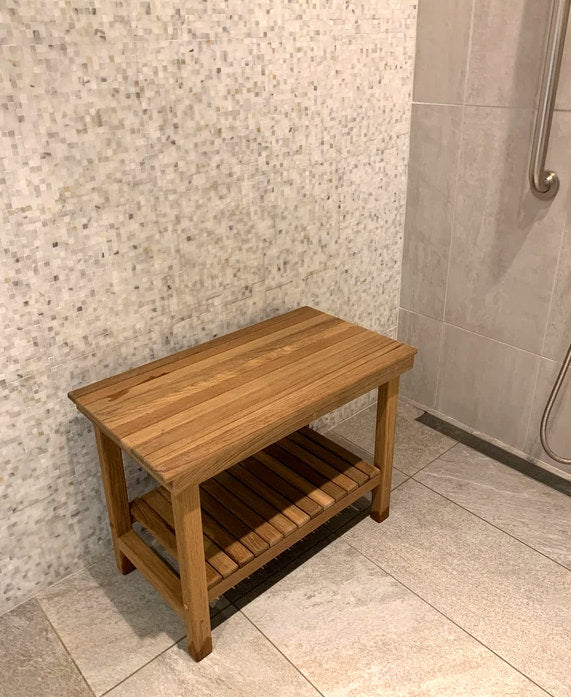 Teak Shower Seat Slatted Teak Heavy-Duty Shower Spa Bench