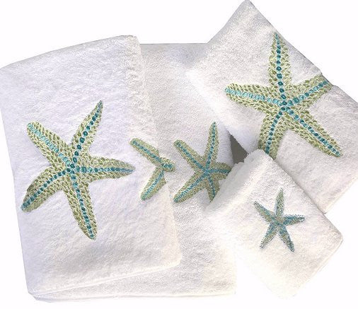 Sea Gem Starfish Embroidered Luxury Terry Towels - Nautical Luxuries
