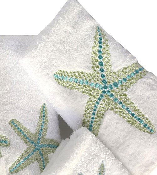 Sea Gem Starfish Embroidered Luxury Terry Towels - Nautical Luxuries