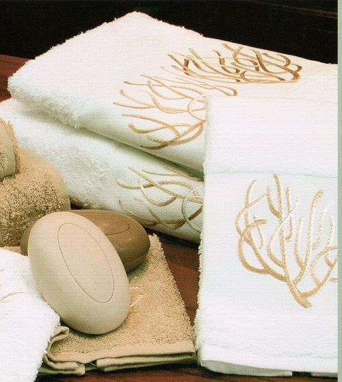Coral and white bath towels online