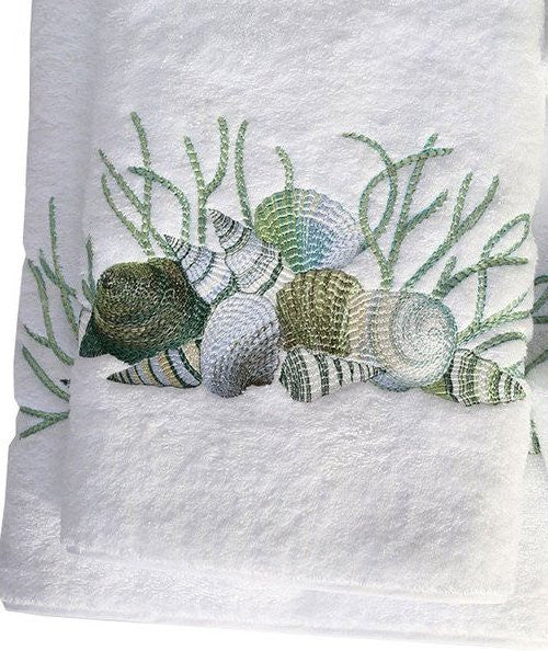 Embroidered Shells And Coral Towels