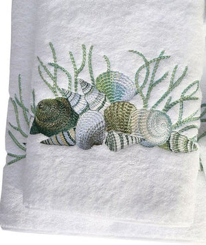 Embroidered Shells And Coral Towels - Nautical Luxuries