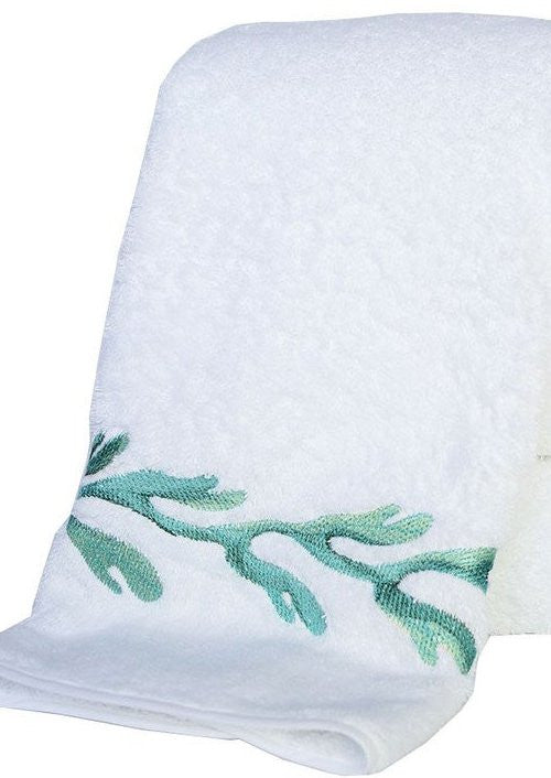Hand Towel White Cotton Plush Terry Velour Embroidered Design 