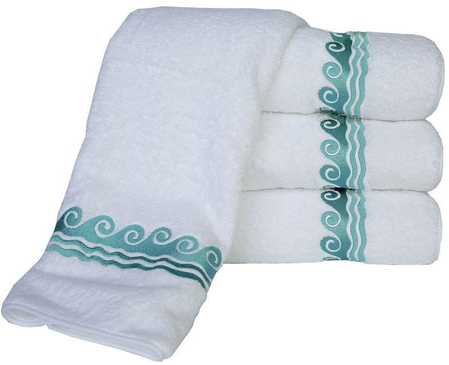 Sea Waves Embroidered Luxury Terry Towels - Nautical Luxuries