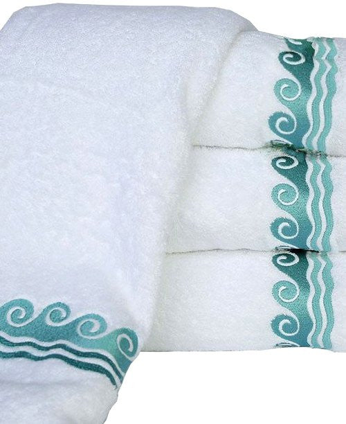 Sea Waves Embroidered Luxury Terry Towels - Nautical Luxuries