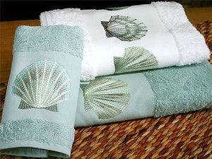 Embroidered Sea Scallop Towels - Nautical Luxuries