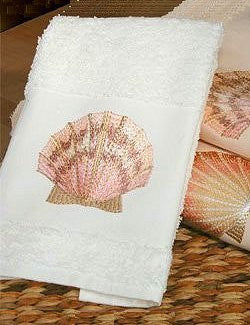 Embroidered Sea Scallop Towels - Nautical Luxuries