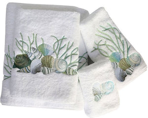 Embroidered Shells And Coral Towels - Nautical Luxuries