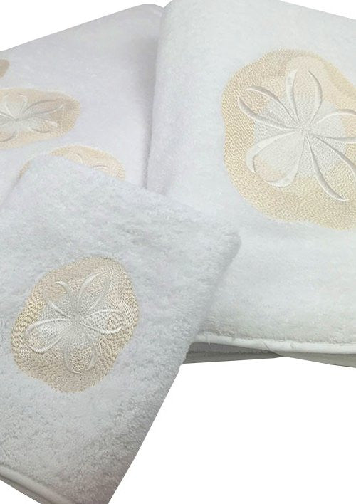 Sanibel Island Embroidered Sand Dollar Towels - Nautical Luxuries