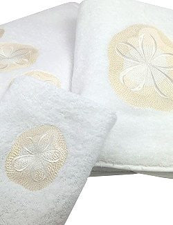 Sanibel Island Embroidered Sand Dollar Towels - Nautical Luxuries