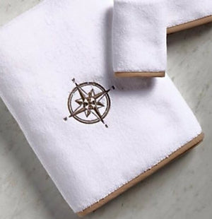 Bias Trim Embroidered Compass Rose Towel Set - Nautical Luxuries
