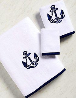 Bias Trim Embroidered Anchor Towel Set - Nautical Luxuries