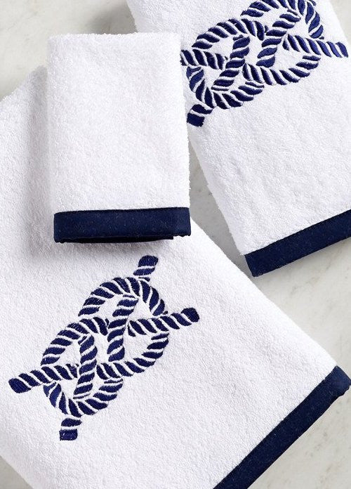 Bias Trim Embroidered Nautical Knot Towel Set - Nautical Luxuries