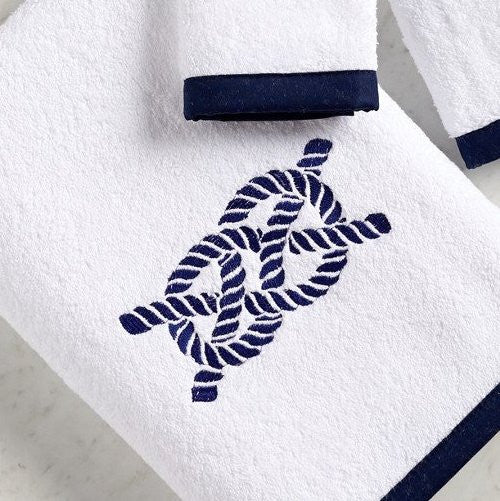 Bias Trim Embroidered Nautical Knot Towel Set - Nautical Luxuries