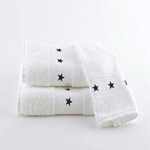 Navy Stars Embroidered Cotton Quick Dry 3 Pc. Towel Set Nautical Luxuries