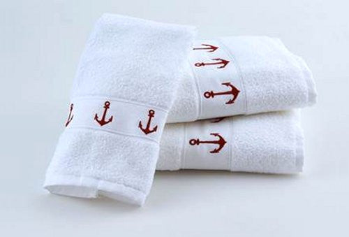 Classic Anchors Embroidered Quick-Dry Towel Sets - Nautical Luxuries