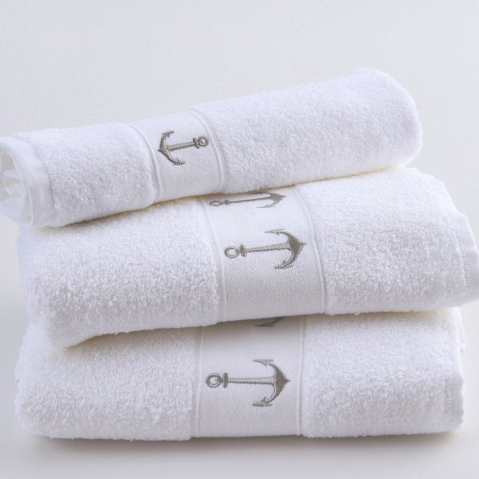 Nautical Embroidered Bath Towel Set - Or Individual - Sea Gull - White