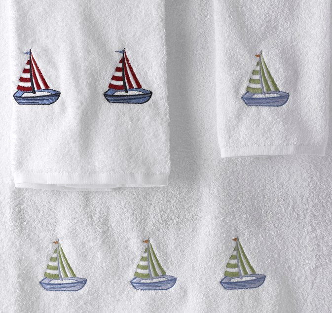 Summer Sailboat Embroidered Quick-Dry Towel Set - Nautical Luxuries