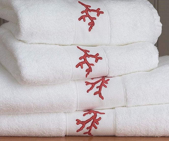 Luxury Plush Embroidered Coral Towels & Mats