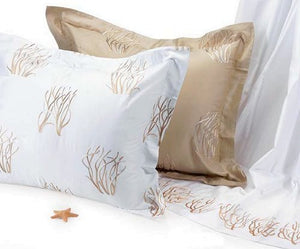Embroidered Coral Cotton Sateen Bed Linens Close-Outs! - Nautical Luxuries