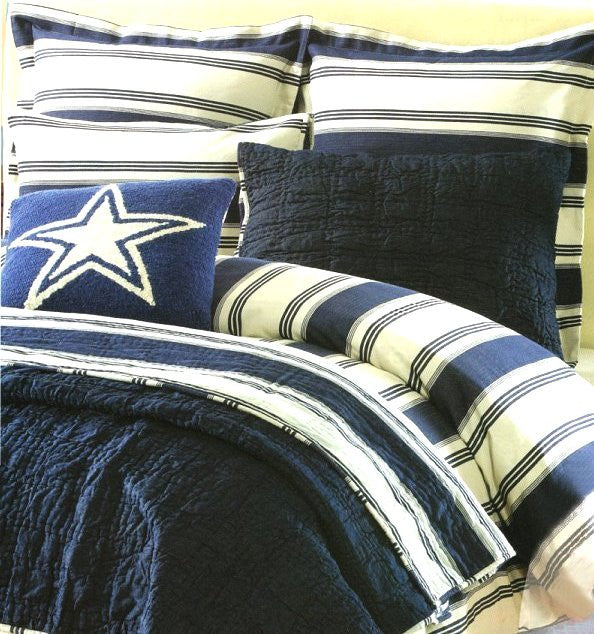 Hatteras Stripe Denim Blue Rustic Bedding Collection - Nautical Luxuries