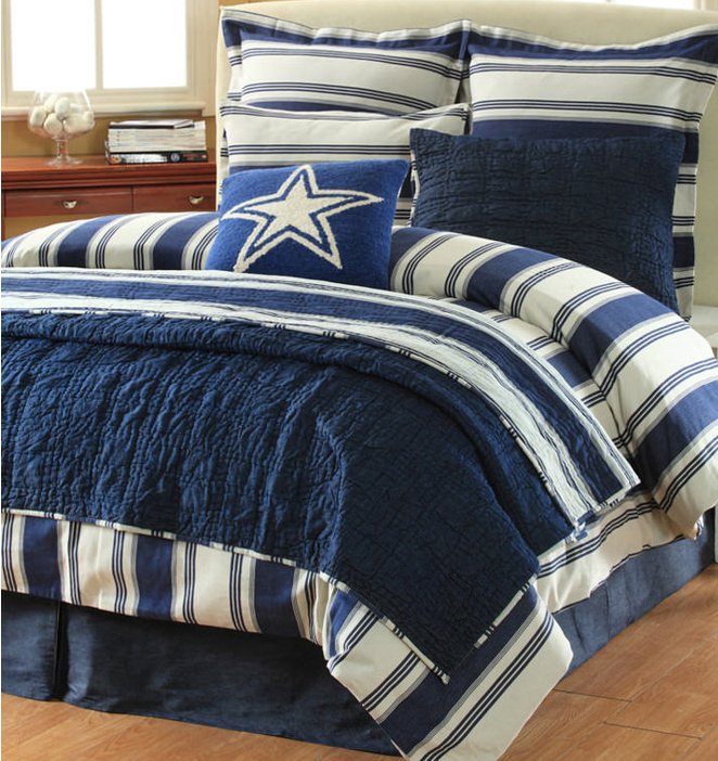 Hatteras Stripe Denim Blue Rustic Bedding Collection - Nautical Luxuries