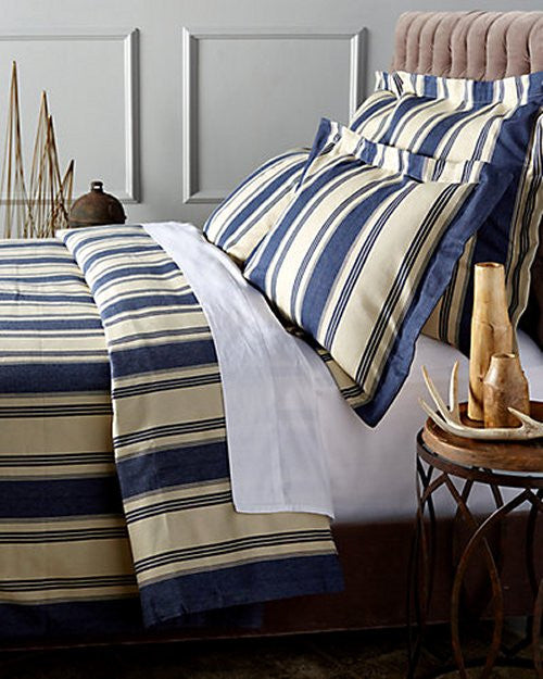 Hatteras Stripe Denim Blue Rustic Bedding Collection - Nautical Luxuries