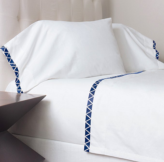 Indigo Angles Embroidered Sheet Set - Nautical Luxuries