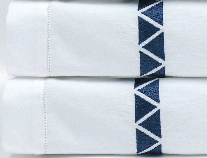Indigo Angles Embroidered Sheet Set - Nautical Luxuries