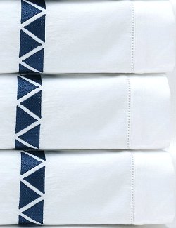 Indigo Angles Embroidered Sheet Set - Nautical Luxuries
