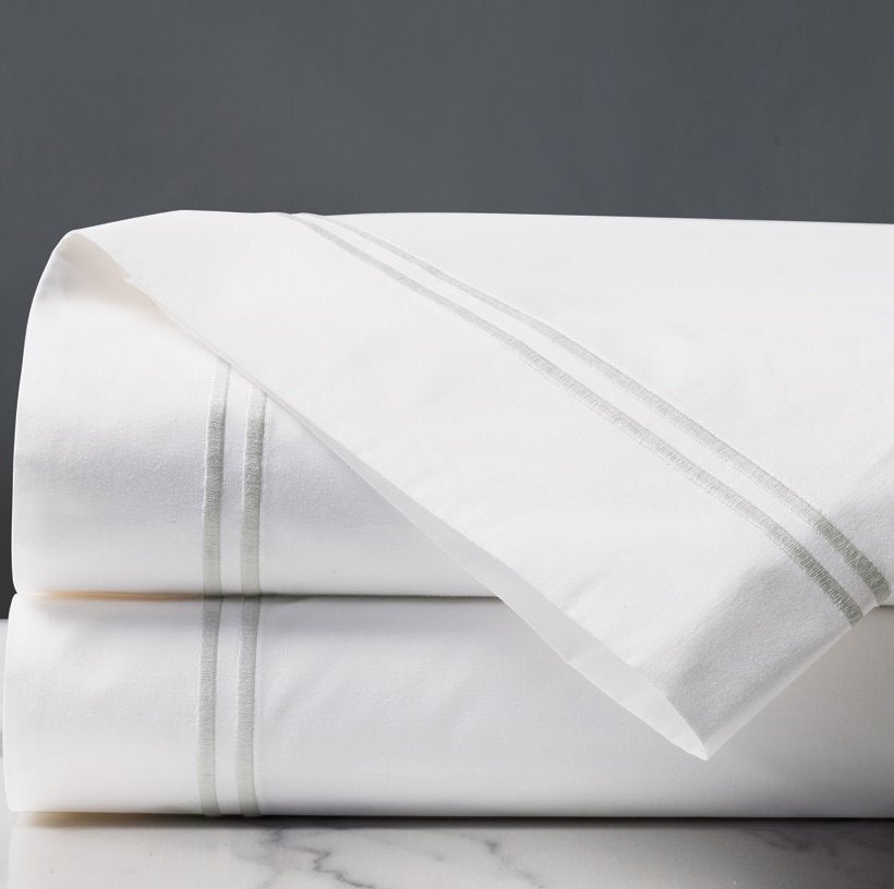 Double Striped White Satin Stitch Sheet Set - Nautical Luxuries
