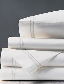 Double Striped White Satin Stitch Sheet Set - Nautical Luxuries