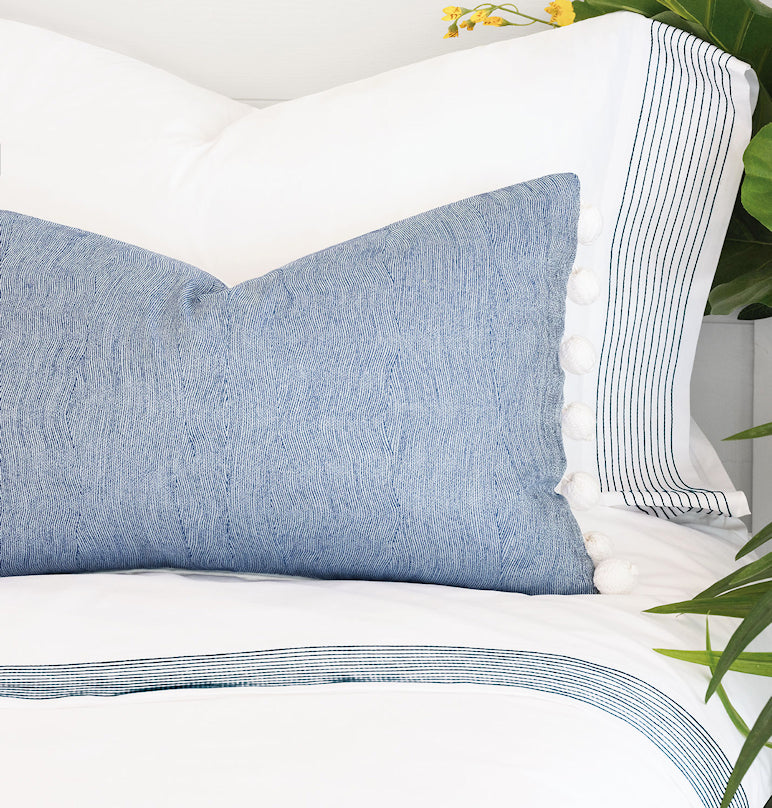 Tidal Stripe Navy Chain Stitch Sheet Set - Nautical Luxuries