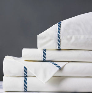 Navy Canted Stripes Border  Sheet Set - Nautical Luxuries