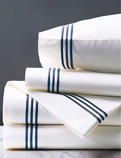 Triple Striped Navy Satin Stitch Sheet Set - Nautical Luxuries