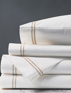 Double Striped Bisque Satin Stitch Sheet Set - Nautical Luxuries