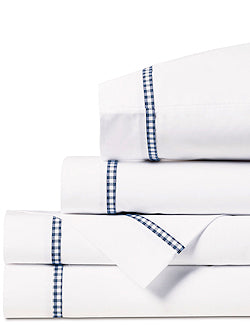 Gingham Charm Navy Trim Cotton Sheet Set - Nautical Luxuries