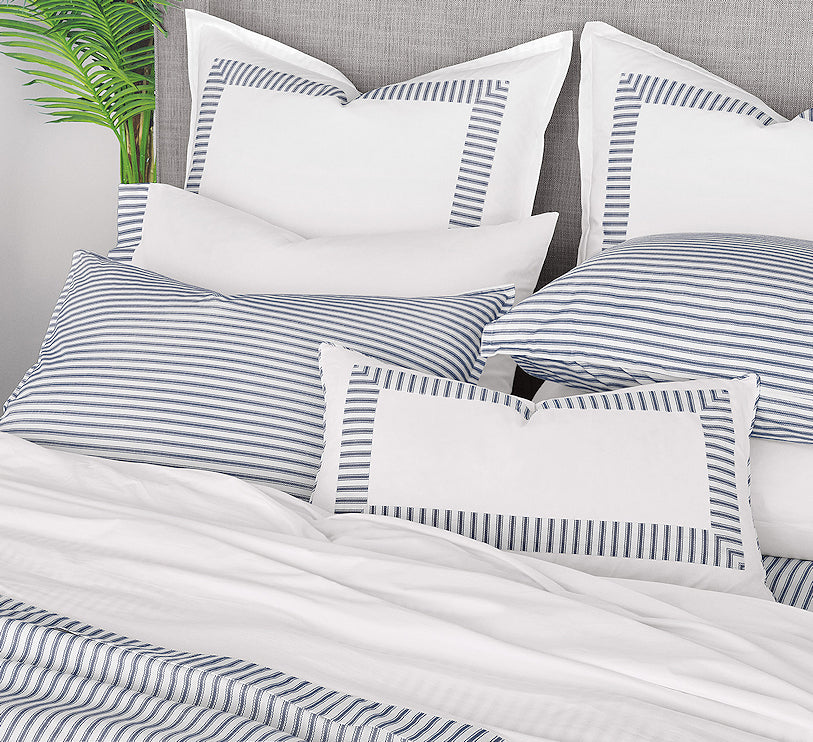 Vintage Beach Navy Ticking Stripe Luxury Coastal Bedding - Nautical Luxuries