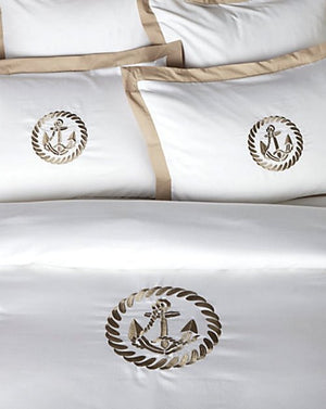 Luxe Nautique Bedding: Embroidered Circle Anchor Bedding - Nautical Luxuries